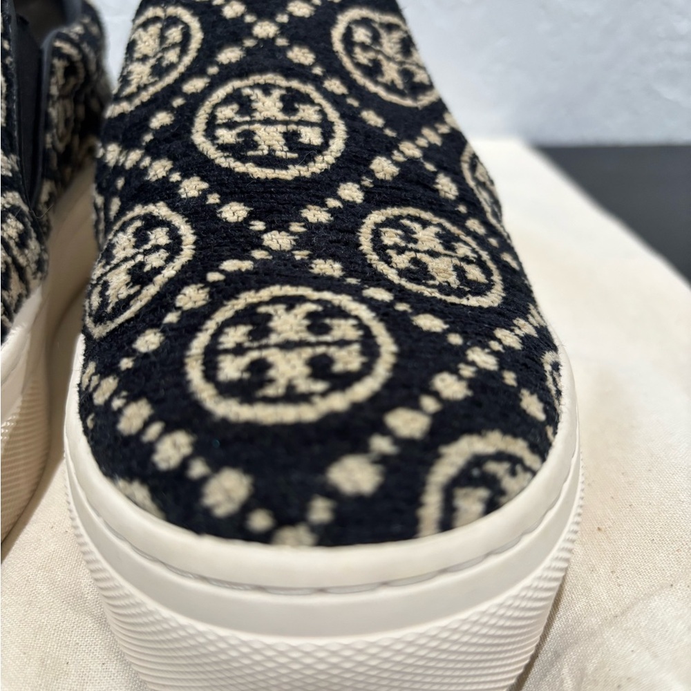 Tory Burch Black and Cream Slip-On Sneakers - Picture 4 of 13